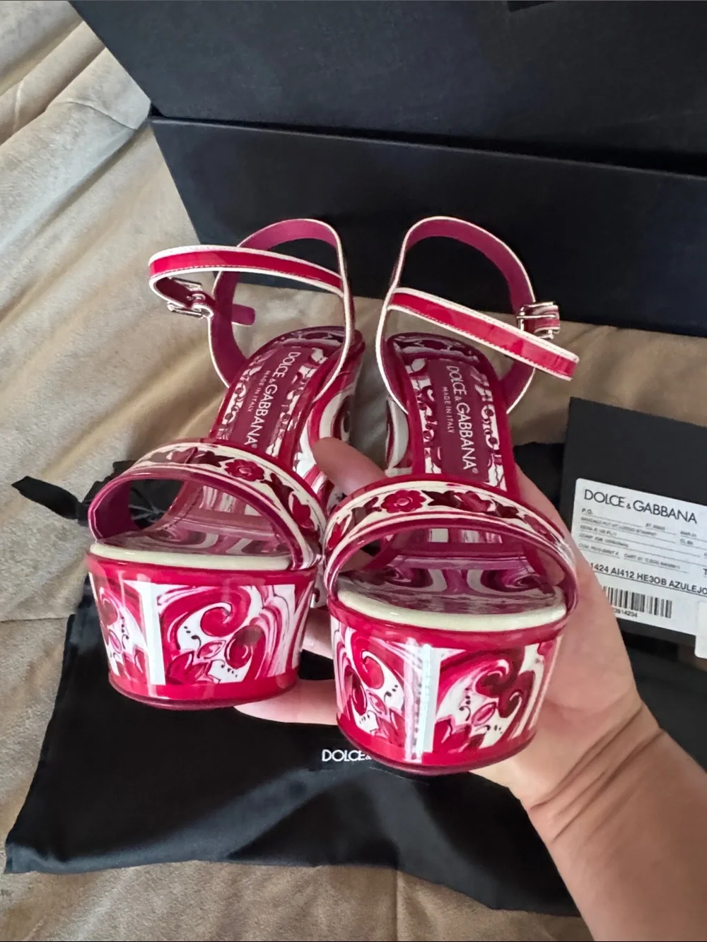 Authentic Dolce & Gabbana Pink Printed Ankle-Strap platform Heels 36.5